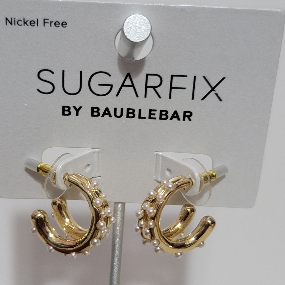 Baublebar Sugarfix Gold And Pearl Double Hoop Earrings